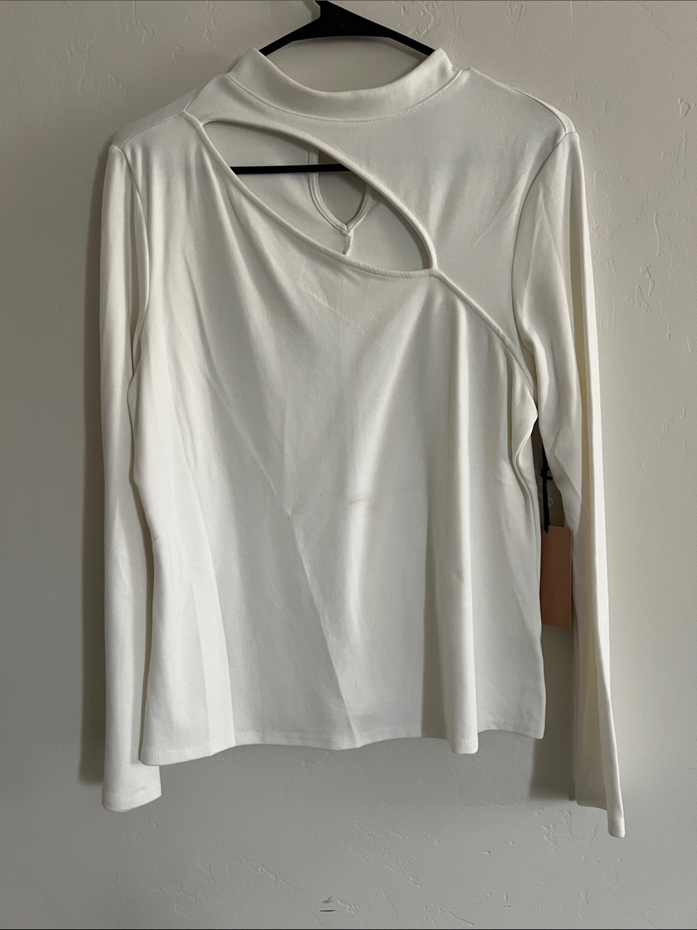 Halogen White Long-Sleeve Cutout Mock Neck Top